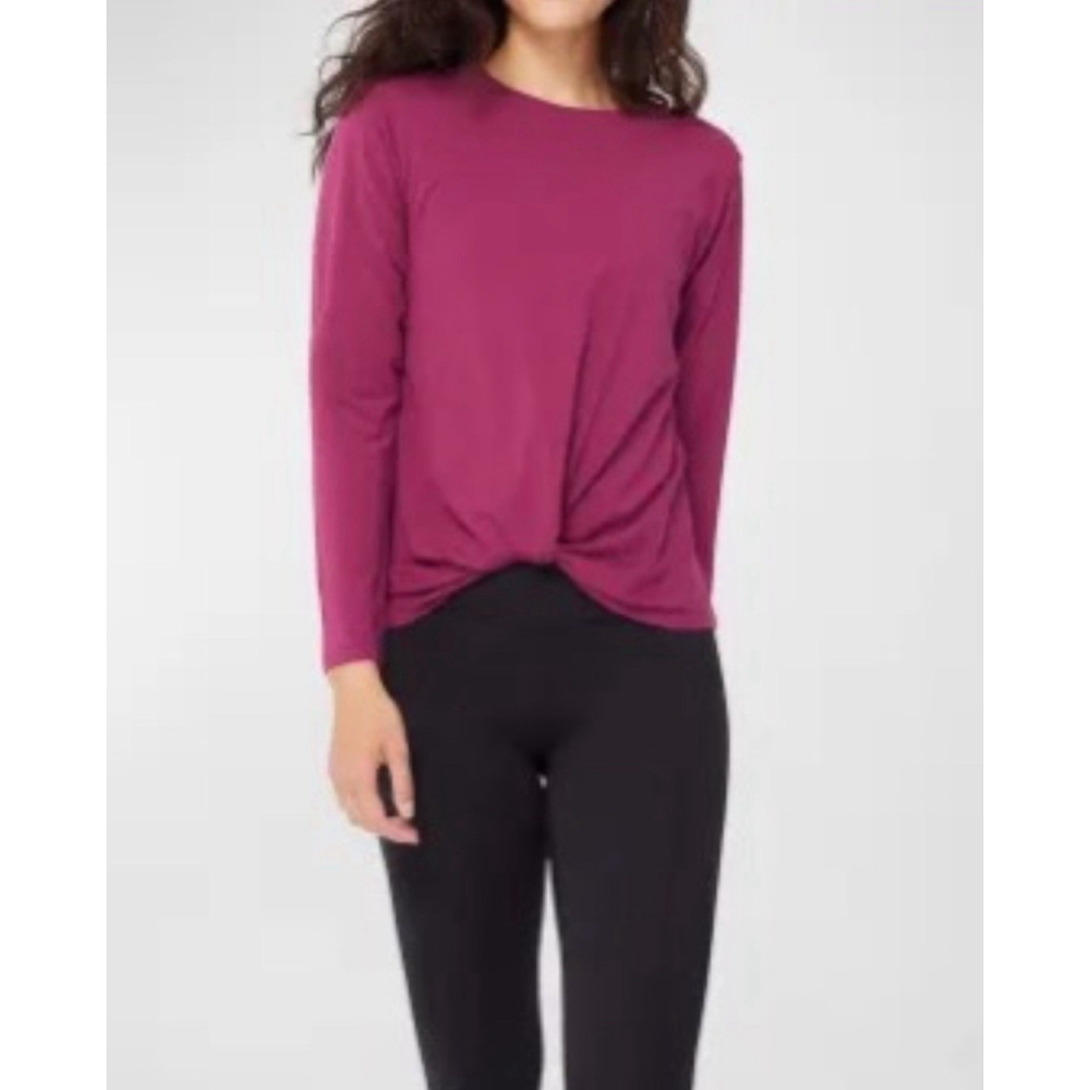 Terez Black Raspberry Bliss Long-Sleeve Twist-Front Tee‎ Womens Size L